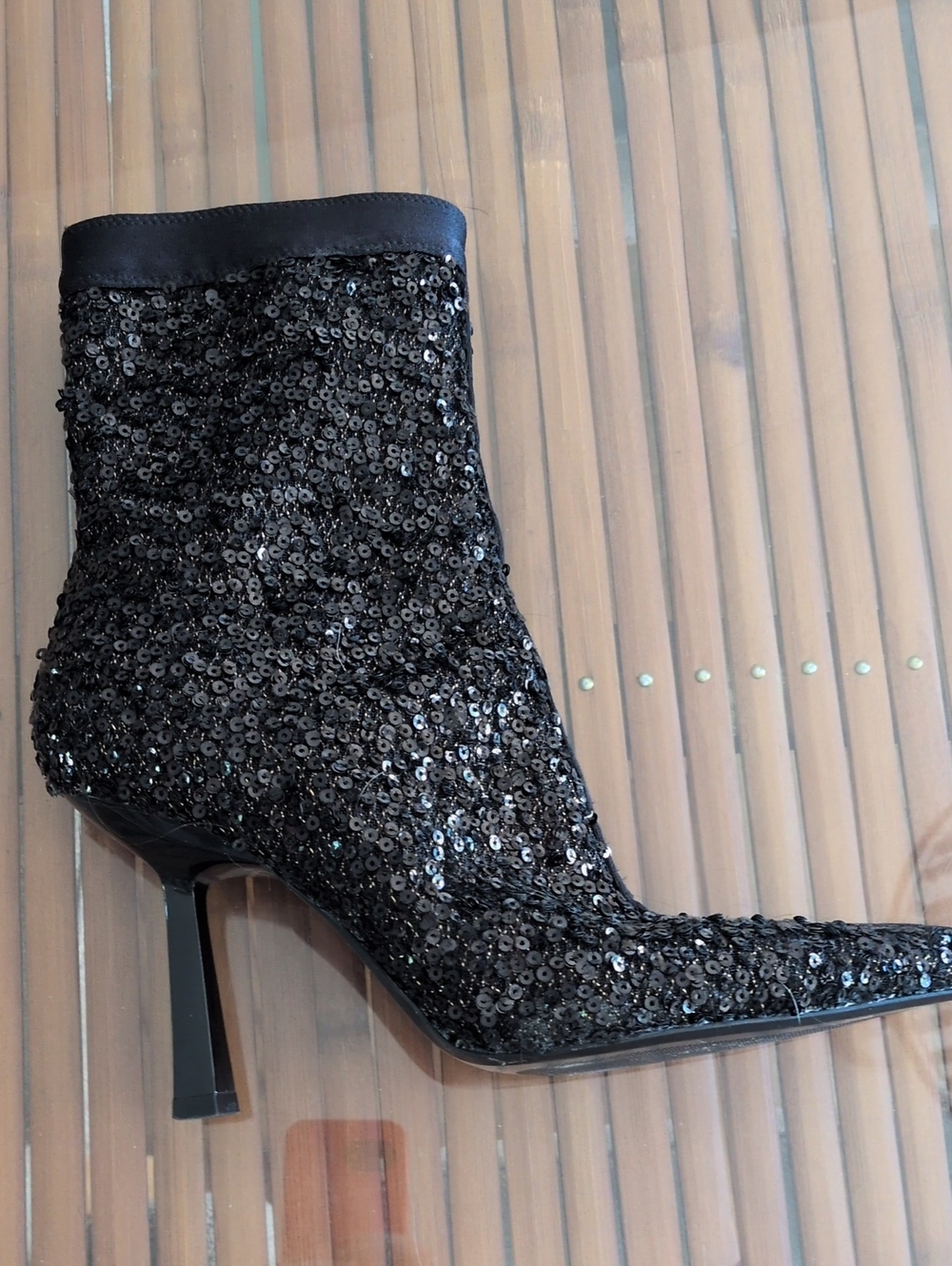 Zara Black Sequin Pointed Toe Ankle Boots